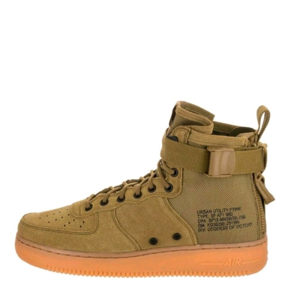 NIKE SF AIR FORCE 1 MID LEATHER DESSERT MOSS GREEN - Picture 3 of 5
